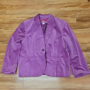 Anne Klein Size 22W Pink/Purple Velvet Blazer With Jeweled Button Closure.